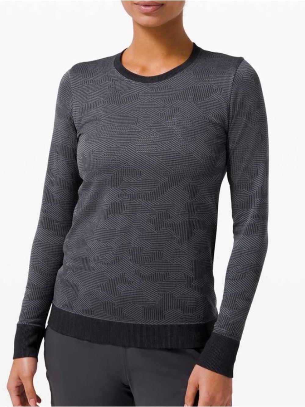 Long Sleeve Black Patterned Women's Top